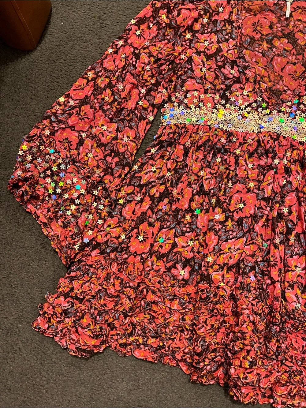 Free People Bali Sweet Blooms Sequins Mini Dress